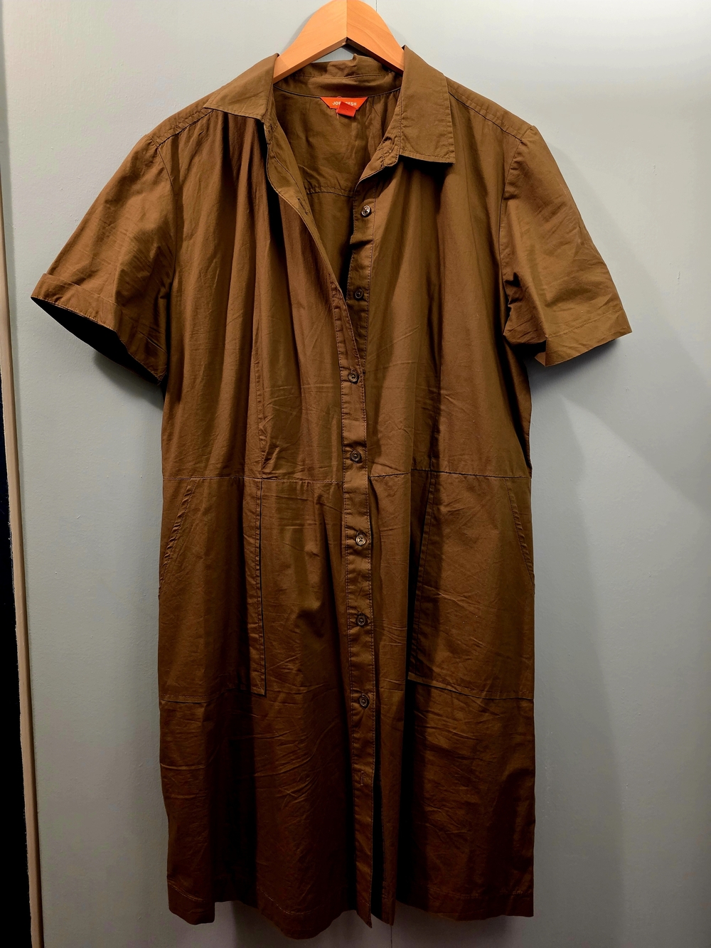 Joe Fresh Brown Short-Sleeve Button-Front Mini Dress